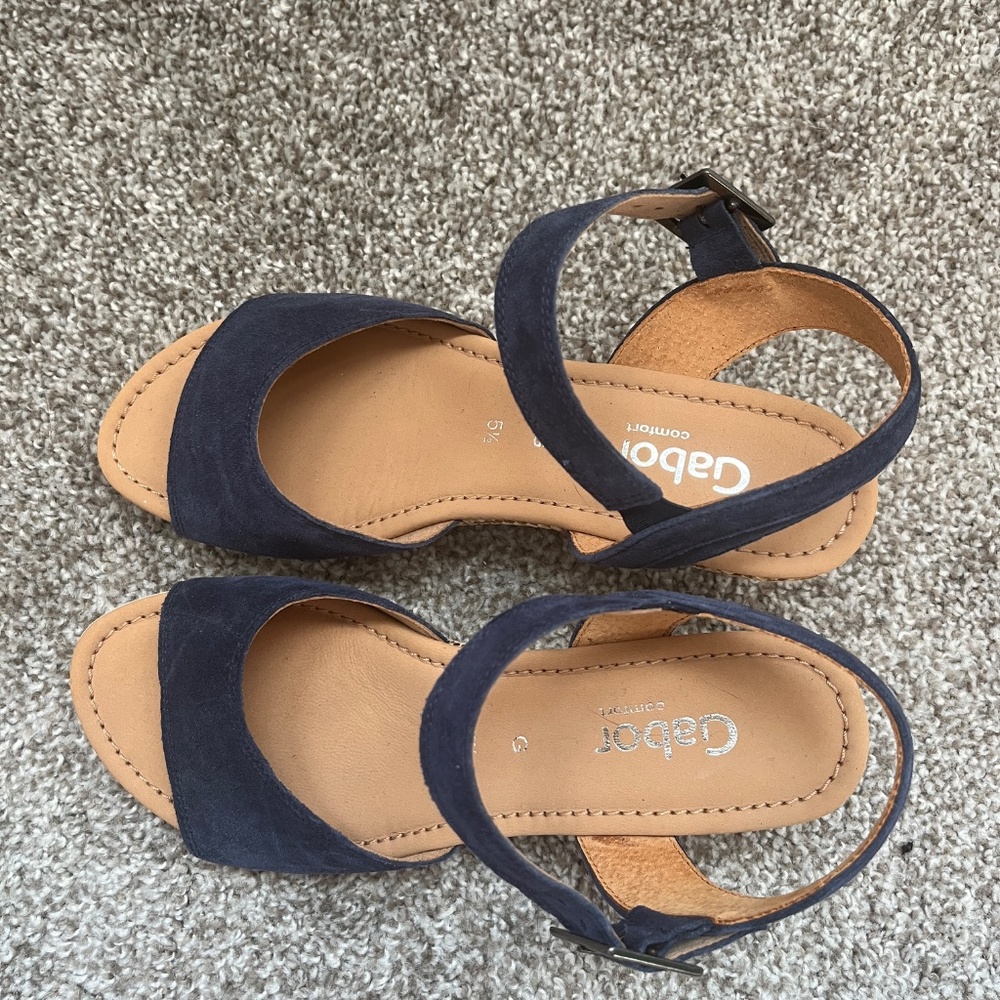 Gabor NEW navy suede wedge heel sandal with woven detail - Picture 4 of 6